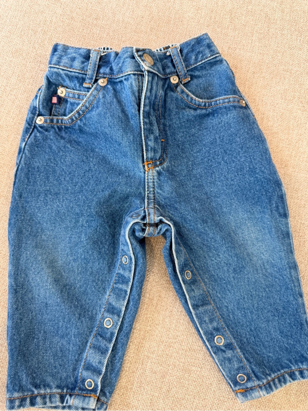 VTG 90s Polo Jeans Co Ralph Lauren Baby Jeans 6-12M Flag Patch Snap Inseam